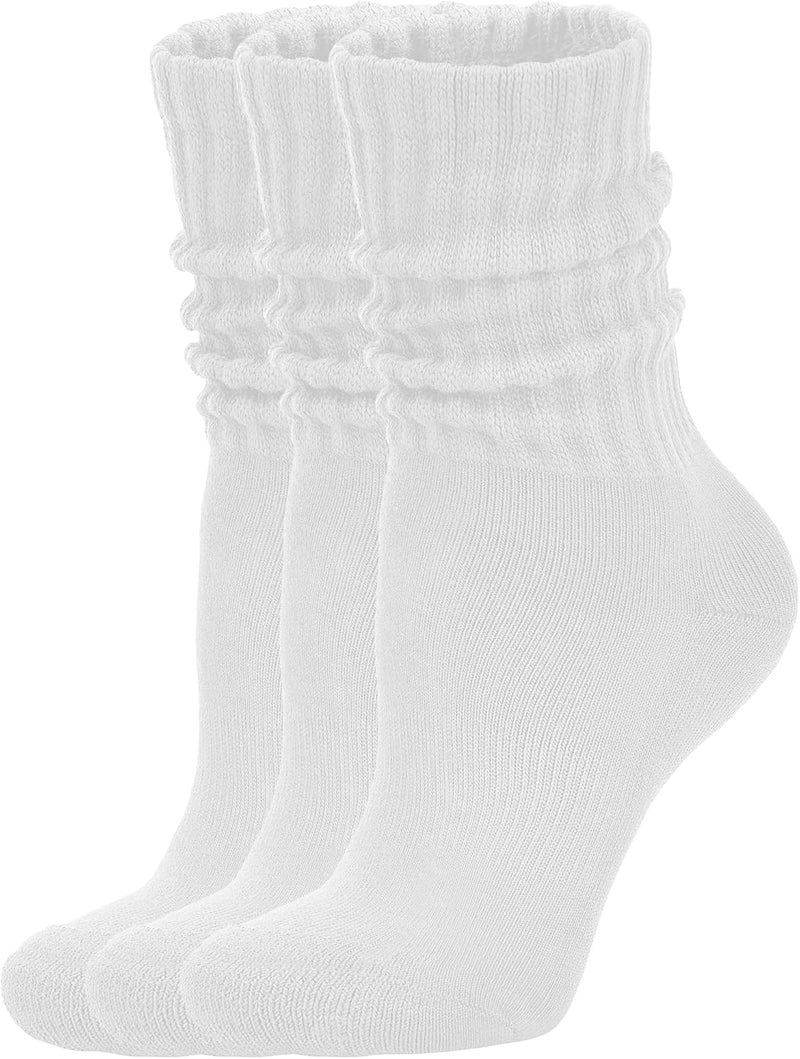 AugRing Store Women's Scrunch Crew Socks Retro 3-Pack Solid Cotton Boot Calf Chunky Ribbed Cozy Slouchy Socks Size 5-11 - Image 1